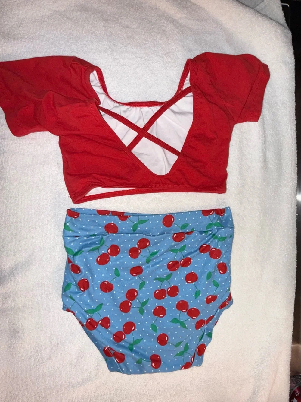 ISP Dancewear Red Crop Top with Cherry Print High-Waist Bottom Size XXL (12/14)
